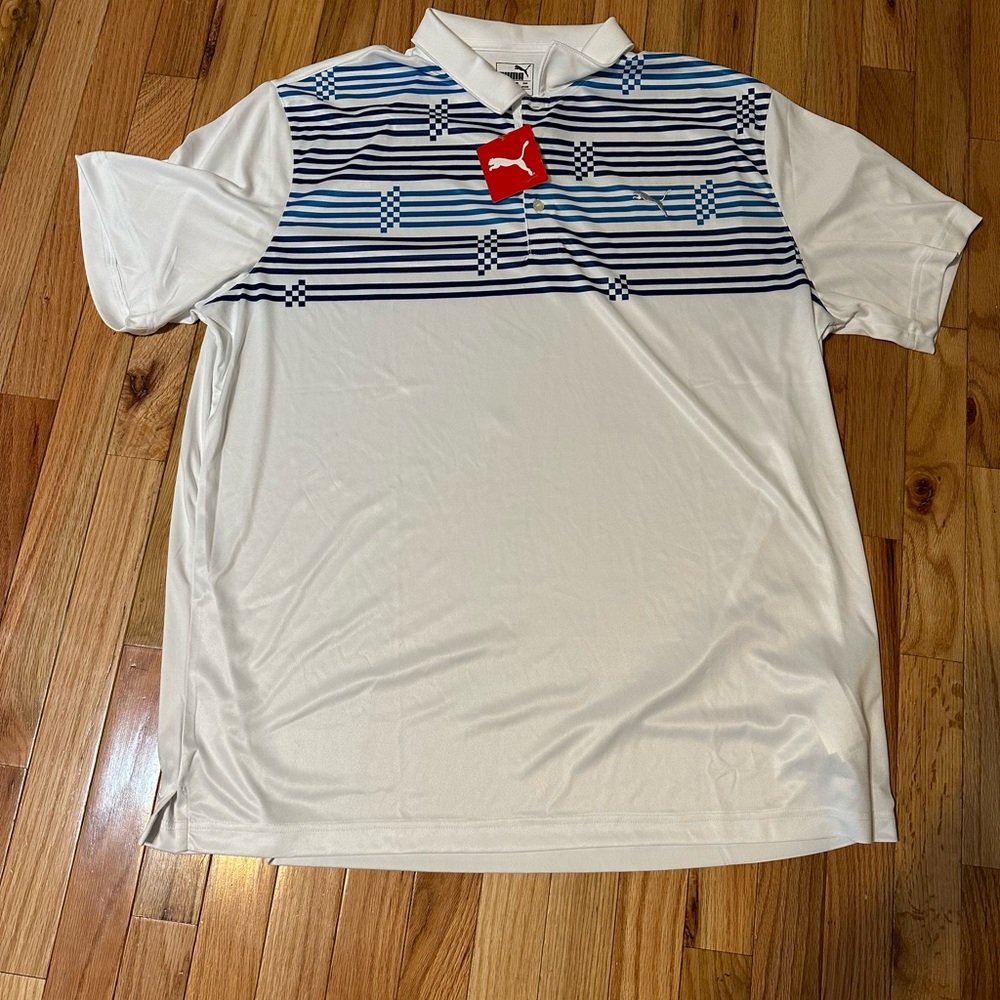 PUMA Glitch Stripe moisture WICKING Golf POLO Size XXL 579762 01 French Blue